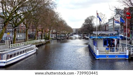 Canal viewed from Wetiringlaan in Amsterdam, Netherlands Royalty-Free Stock Photo #739903441