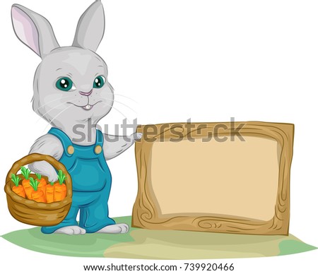 Illustration of a Rabbit Holding a Basket of Carrots with a Blank Board