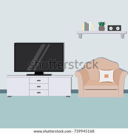 cozy living room interior with armchair, tv and furniture. classic or modern style living room interior.