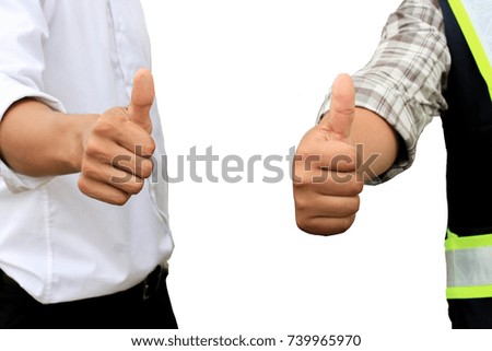 Thumbs up showing hand for good working on isolated white background concept. 