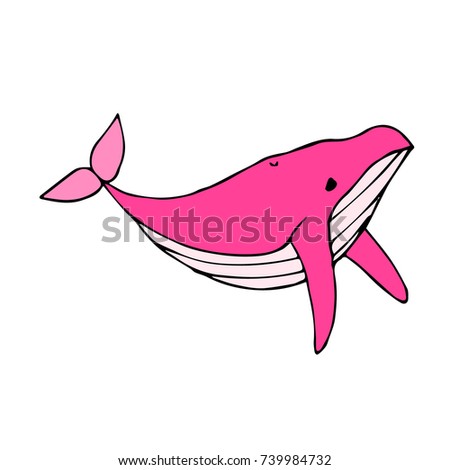 Whale illustration. Doodle style. Design, print, logo, decor, textile, paper.