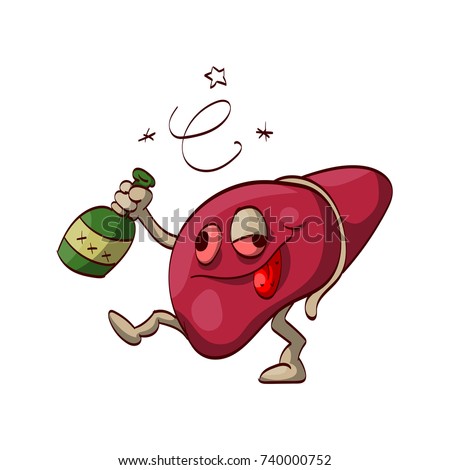 Colorful vector illustration of a cartoon alcoholic liver