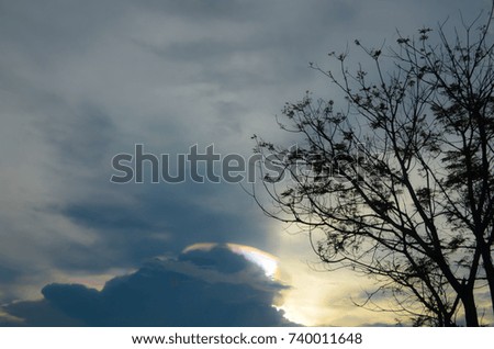 beautiful cloudy sky in evening day, silhouette  foreground