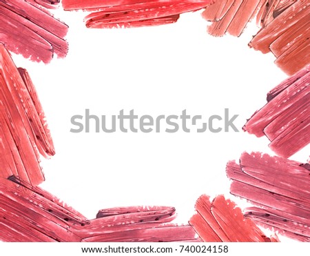Smudged red color lipstick border on background
