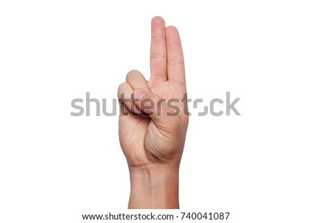 Sign language, hand showing sign of U alphabet