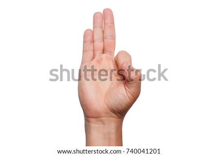 Sign language, hand showing sign of F alphabet