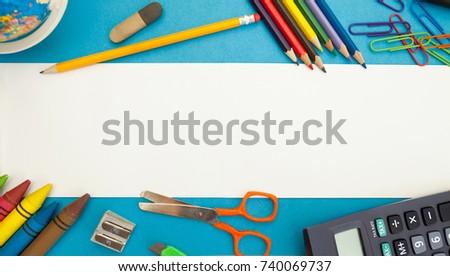 Back to school banner, pencils, color paper, copy space concept