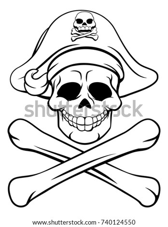A cartoon Halloween pirate Jolly Roger skull and crossbones sign