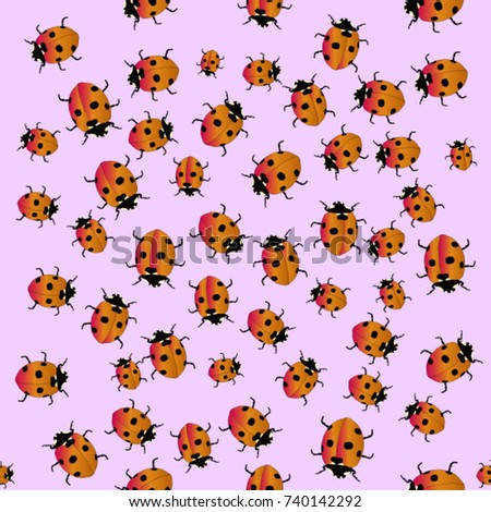 Seamless texture. Ladybugs on a lilac background