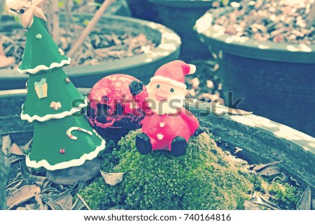 santa doll in forest ,gift box,Christmas baubles