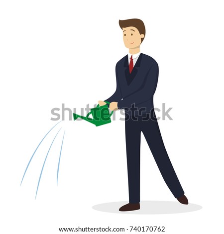 Man with watering can on white background.