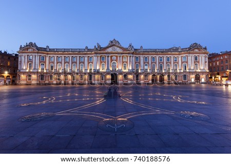 Capitole de Toulouse at evening. Toulouse, Occitanie, France. Royalty-Free Stock Photo #740188576