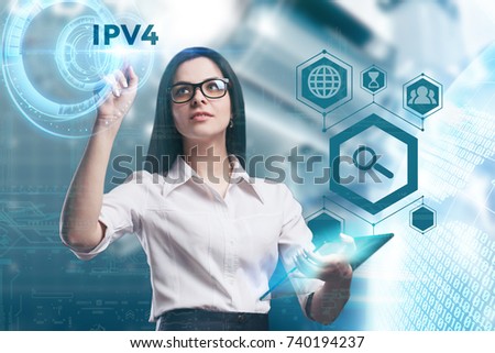The concept of business, technology, the Internet and the network. A young entrepreneur working on a virtual screen of the future and sees the inscription: IPv4
