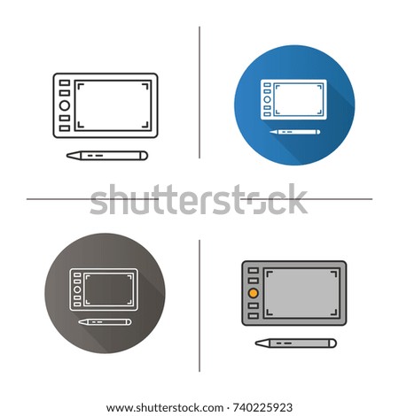 Graphic tablet icon. Flat design, linear and color styles. Magnetic drawing board. Isolated vector illustrations