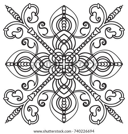 Hand drawing pattern for tile in black and white colors. Isolated on background Italian majolica style. Vector illustration. The best for your design, textiles, posters