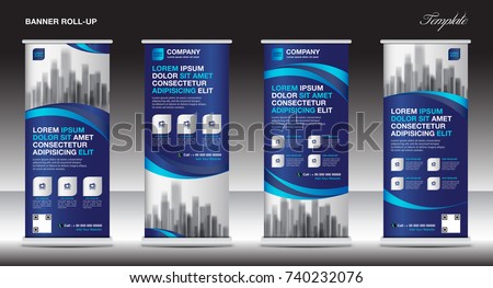 Roll up banner stand template design, Blue banner layout, advertisement, pull up, polygon background, vector illustration, business flyer, display, x-banner, flag-banner, infographics, presentation
