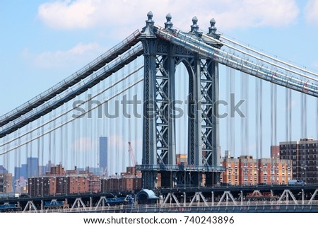 New York City, USA - Manhattan Bridge and city skyline.