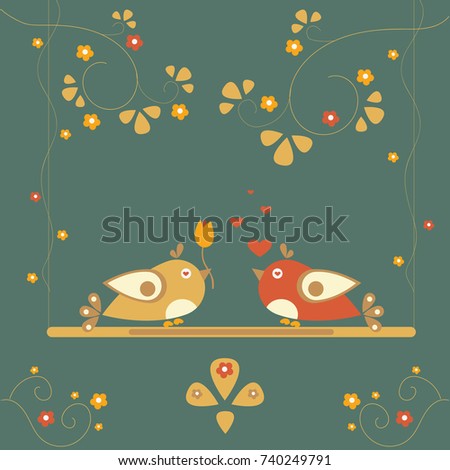 Cute Birds expressing love to each other. Valentine's day Theme. Vector Illustration