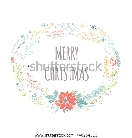 Cute gift cards with wreath, presents and hand drawn Christmas lettering. Can be used as poster with quote, T-shirt design or home decor element. Vector typography. Easy editable template.