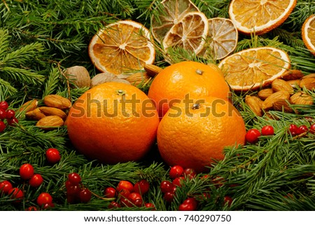 tangerines on christmas background