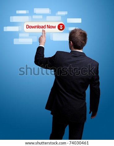Businessman hand pressing download now button