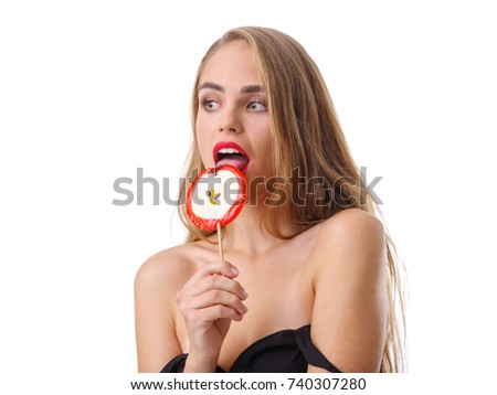 Portrait of a happy girl, with lollipops. Isolated on white background.