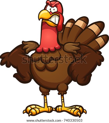 Angry cartoon Thanksgiving turkey. Vector clip art illustration with simple gradients. All in a single layer.  