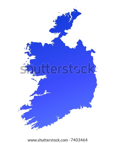 Blue gradient Ireland map. Detailed, Mercator projection.