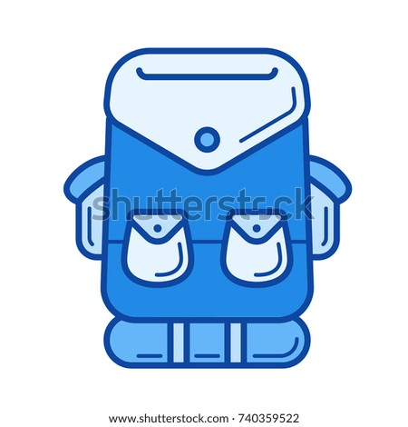 Tourist backpack vector line icon isolated on white background. Tourist backpack line icon for infographic, website or app. Blue icon designed on a grid system.