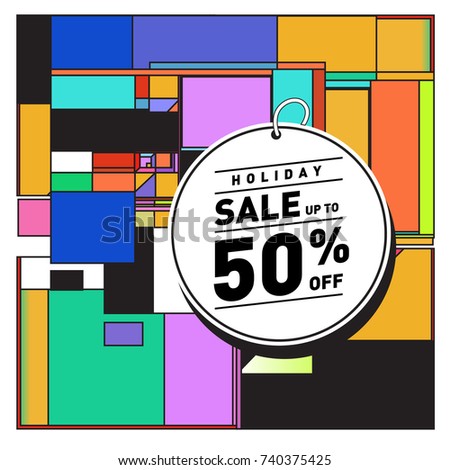 Holiday Sale Memphis Style Poster Design. Fashion and Travel Discount Poster. Vector holiday Abstract Colorful Illustration with Special offer and Promotion.