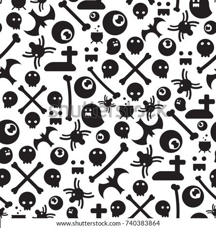 Halloween Seamless Pattern Vector Black and White