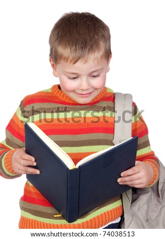 Student child with books isolated on white background