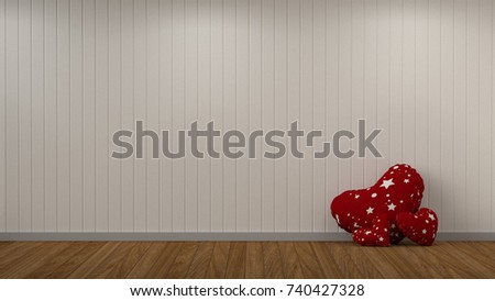 Valentine's Day Heart pillow in front of white wall in empty room valentines day background 