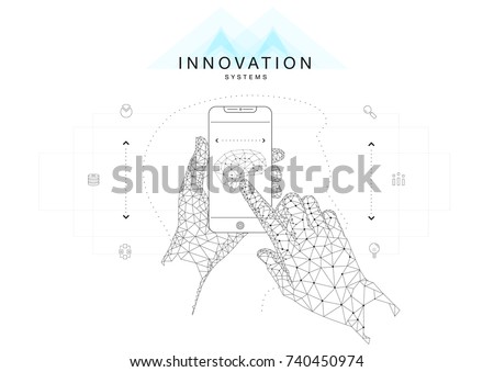 Trendy technics Innovation systems layouts in polygon contour line composition, future analysis and technology operations. Made in awesome really geometry style with linear pictogram of future design Royalty-Free Stock Photo #740450974