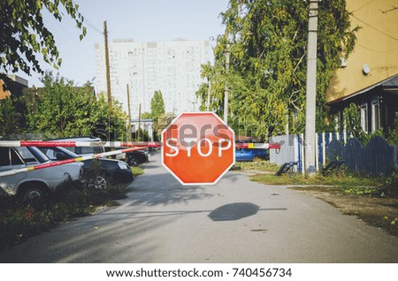 Road sign "stop" on the street. Russia.