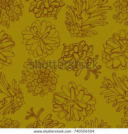 Hand drawn vector illustrations. Seamless pattern with pine cones. Forest background