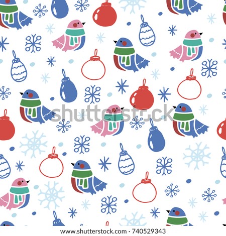 Seamless vector pattern with bullfinches