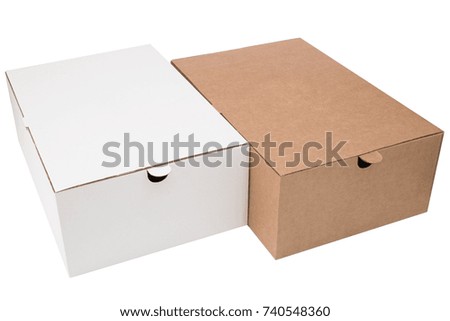 Cardboard box isolated. Shoe box. Cardboard packaging.