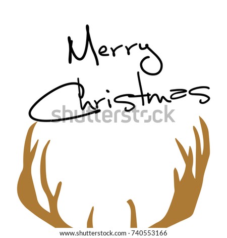 Merry Christmas and Happy New Year text. Christmas typography. Vector illustration of Christmas Greeting Card with deer, christmas tree, ribbon and arrow. Golden and black typography.