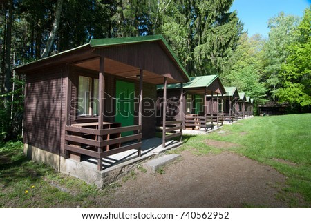 wooden cabins Royalty-Free Stock Photo #740562952