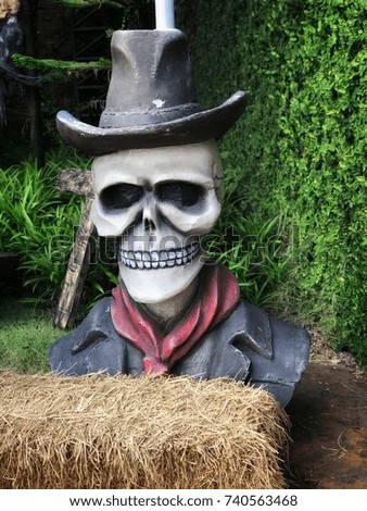 Skull devil decorated in park halloween theme concept for horror before halloween party