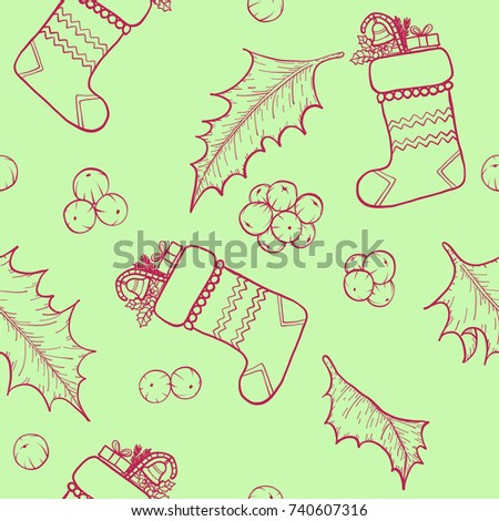 christmas socks  by hand drawing.Cute socks vector pattern on vintage background.Vector pattern art highly detailed in line art style.christmas seamless for wallpaper.