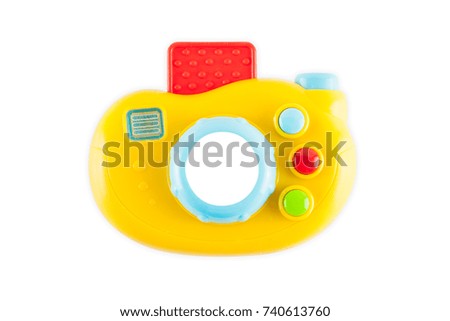 Toy photo camera isolated on white background