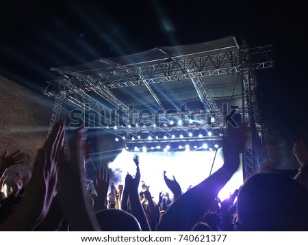 Crowd at the concert, hands in the air