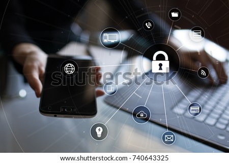 Cyber security, data protection. Internet and tehcnology concept.  Royalty-Free Stock Photo #740643325
