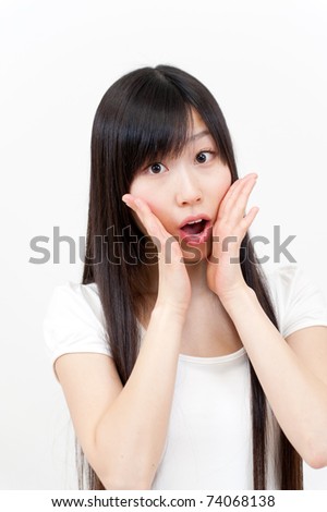 a portrait of beautiful asian woman cheering