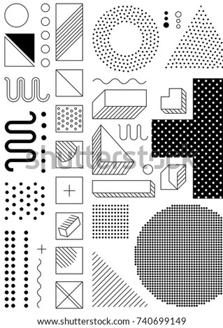 Universal trend poster with bright bold geometric elements, chaotic composition, restrained sustained tempered style. Easy editable clipping mask. Magazine, leaflet, ad, typography, print