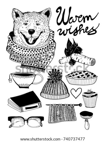 Cold weather cozy stuff. Graphic vector set. All elements are isolated