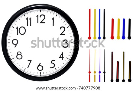 Black wall clock. Isolated on white background. High quality photo.