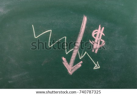Deficit, falling stock, on chalkboard, blackboard texture